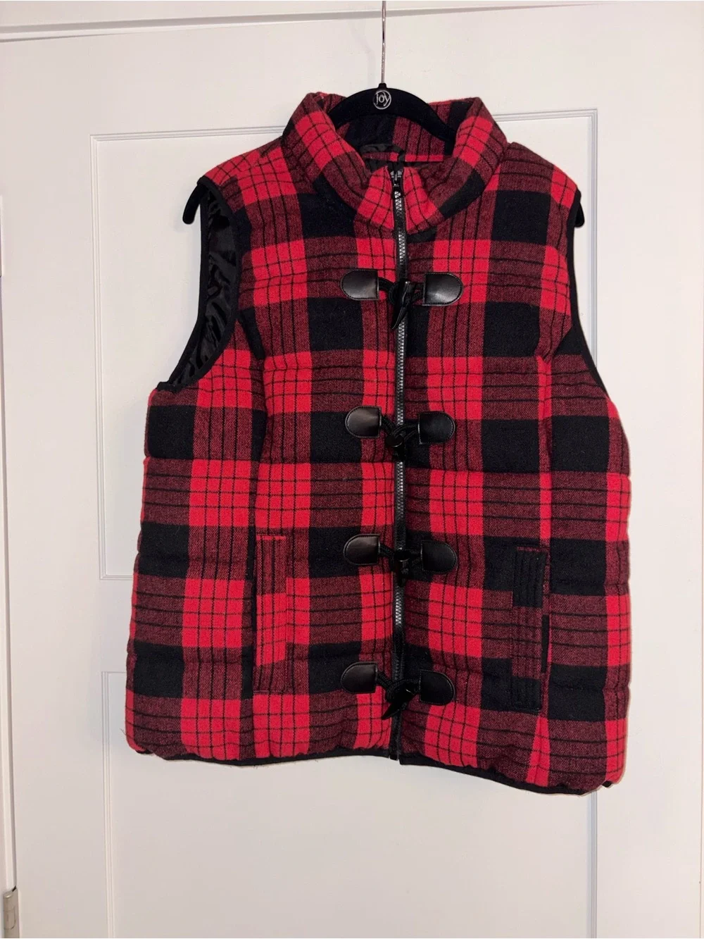 Ruff Hewn Buffalo Plaid Red & Black Quilted Puffer Vest | Cozy Cabin | Sz Large - Picture 2 of 16